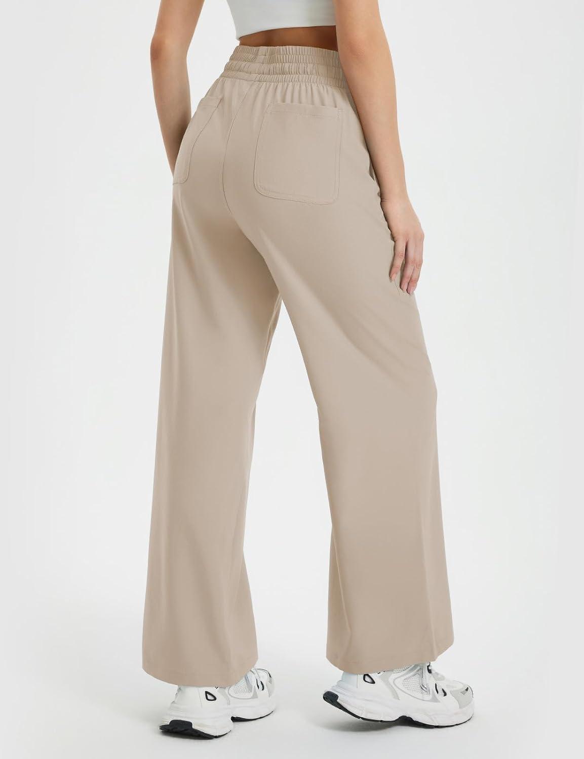 imagebaleaf Womens Hiking Pants Travel Wide Leg Pants with Pockts UPF 50 Loose Lightweight Water Resistant WorkKhaki