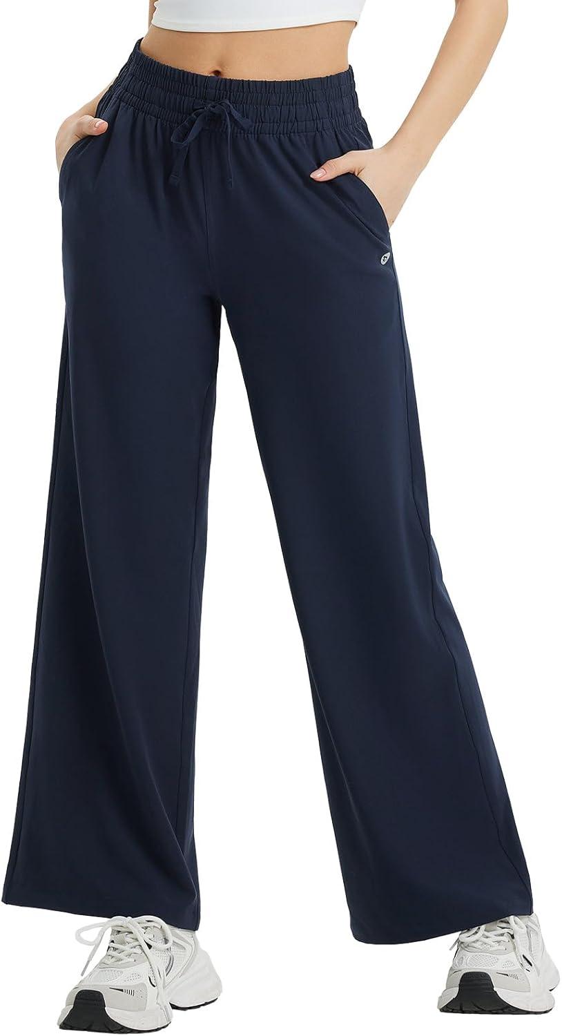 imagebaleaf Womens Hiking Pants Travel Wide Leg Pants with Pockts UPF 50 Loose Lightweight Water Resistant WorkNavy Blue