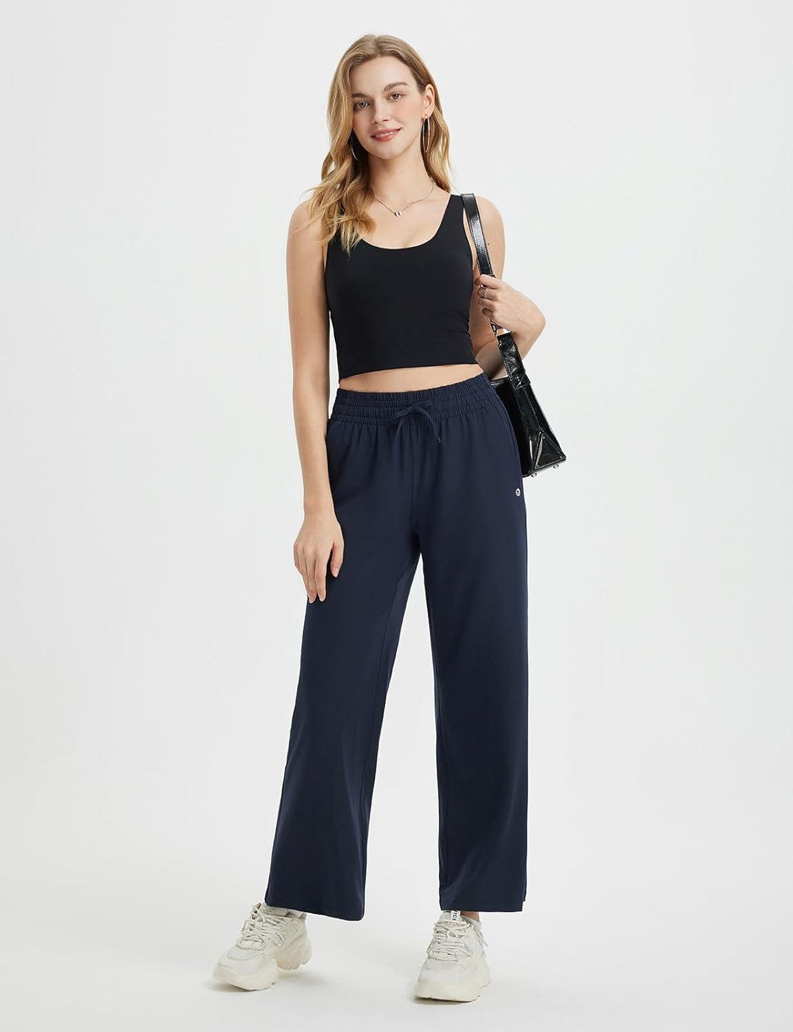 imagebaleaf Womens Hiking Pants Travel Wide Leg Pants with Pockts UPF 50 Loose Lightweight Water Resistant WorkNavy Blue