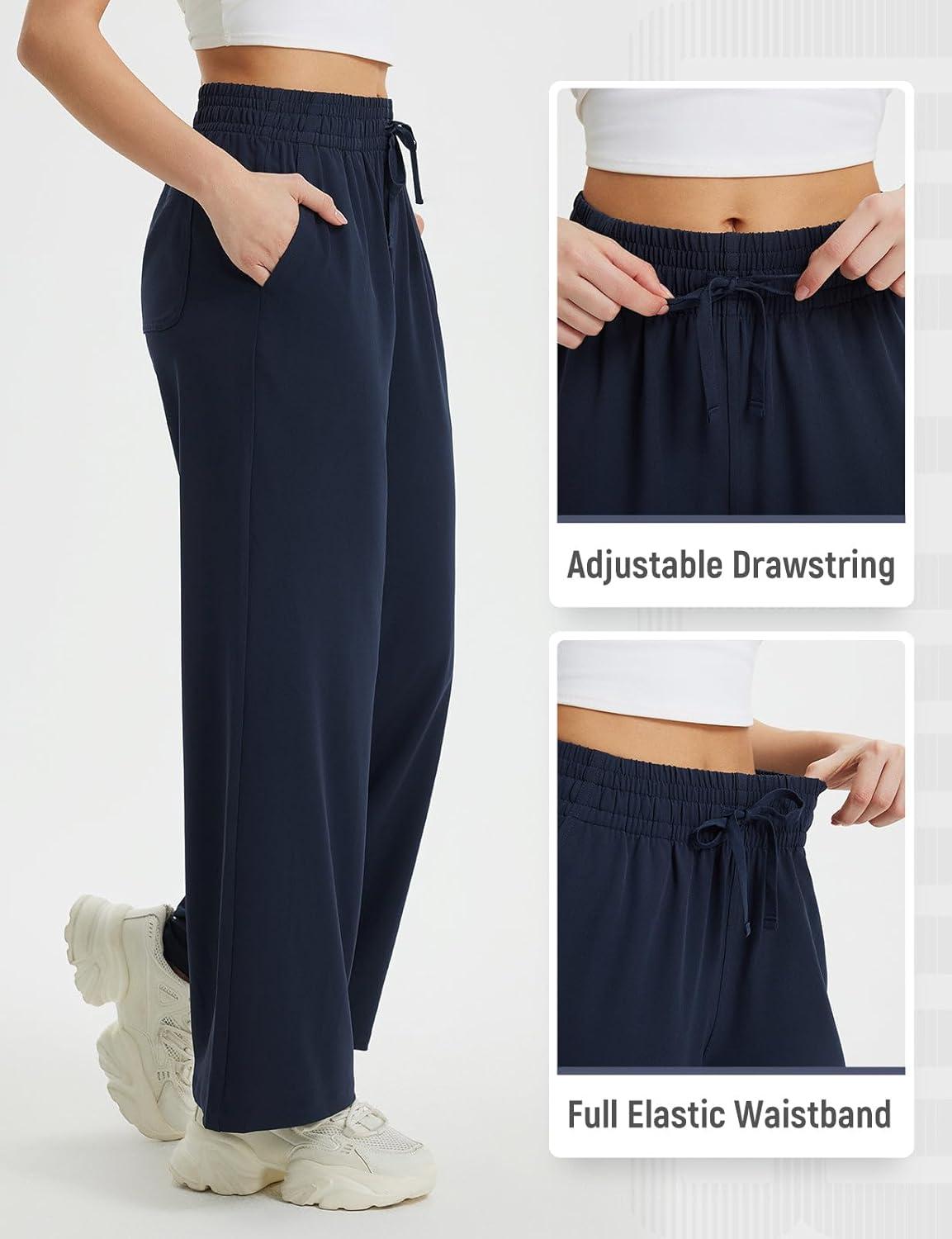 imagebaleaf Womens Hiking Pants Travel Wide Leg Pants with Pockts UPF 50 Loose Lightweight Water Resistant WorkNavy Blue