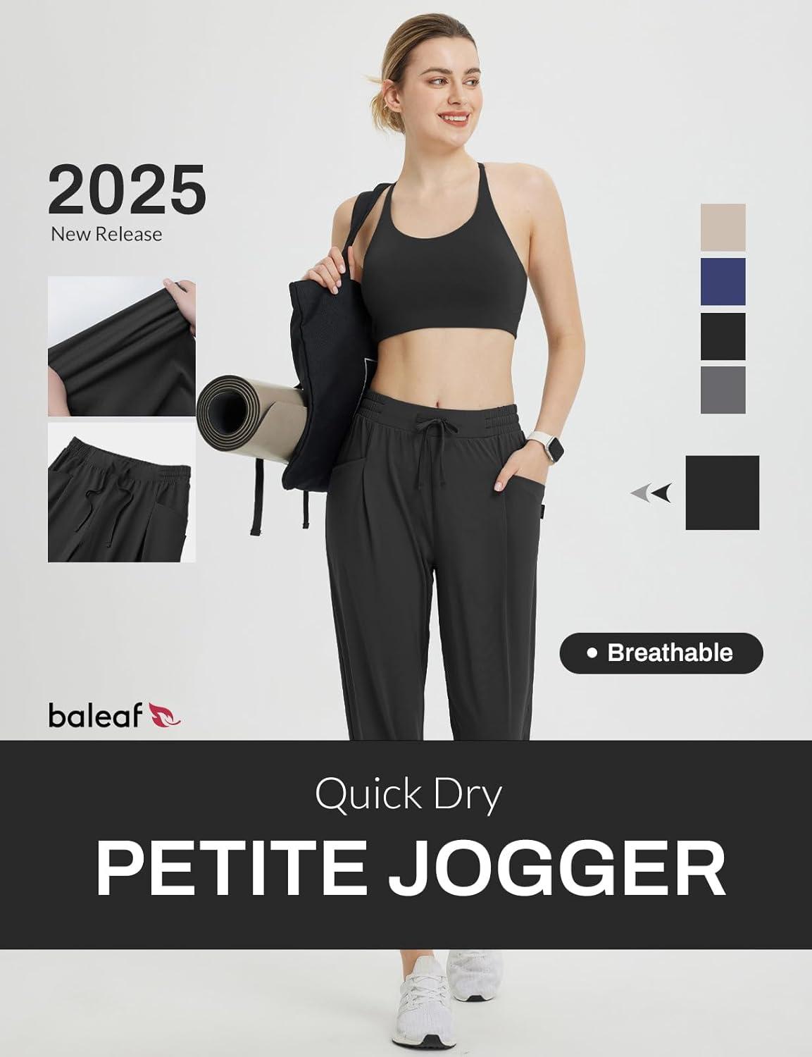 imagebaleaf Womens Petite Joggers Capri Sweatpants Drawstring Track Pants Travel Lounge Cropped Pants with PocketsBlack
