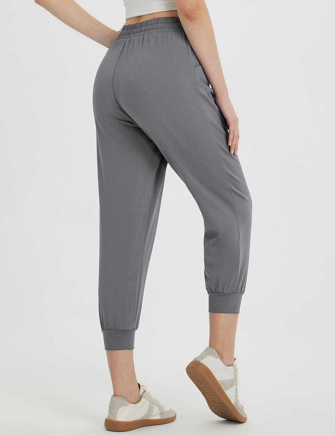 imagebaleaf Womens Petite Joggers Capri Sweatpants Drawstring Track Pants Travel Lounge Cropped Pants with PocketsDark Grey
