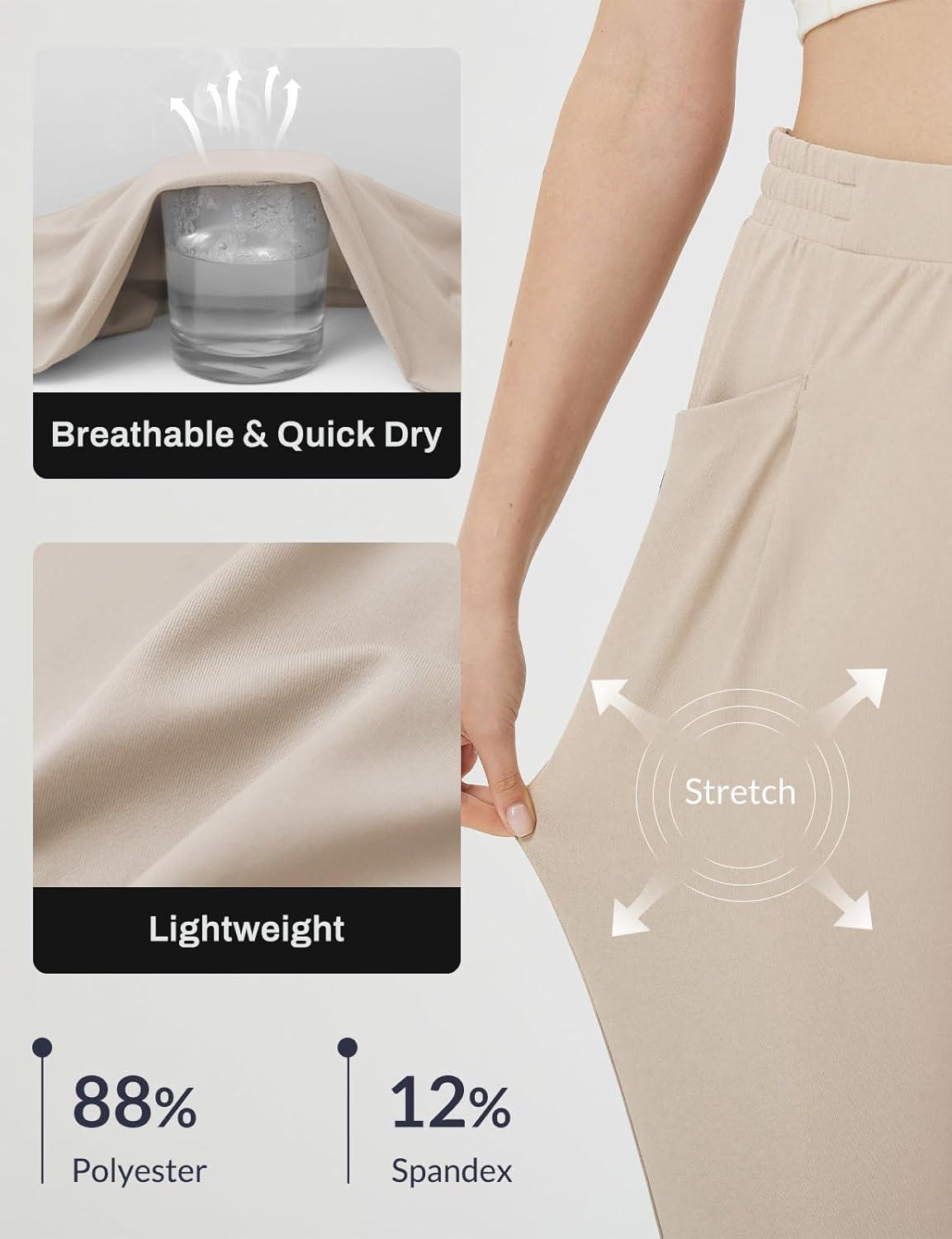 imagebaleaf Womens Petite Joggers Capri Sweatpants Drawstring Track Pants Travel Lounge Cropped Pants with PocketsKhaki