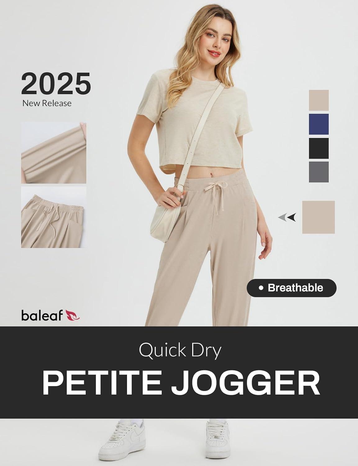 imagebaleaf Womens Petite Joggers Capri Sweatpants Drawstring Track Pants Travel Lounge Cropped Pants with PocketsKhaki