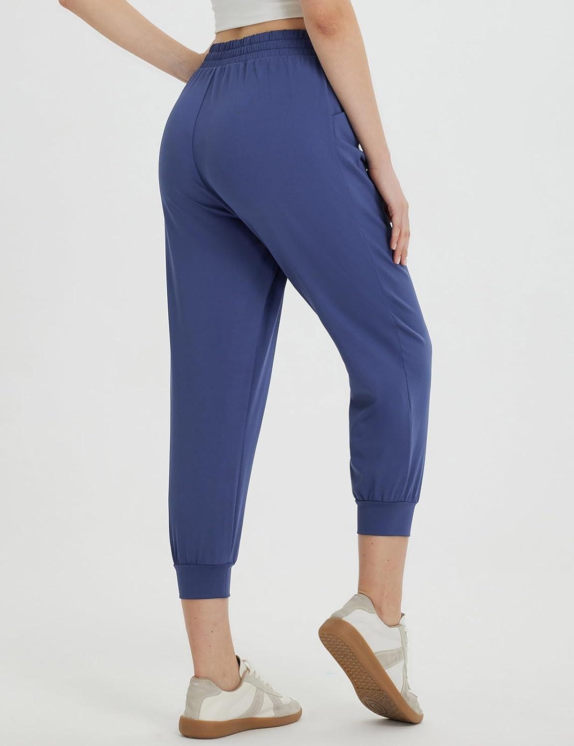 imagebaleaf Womens Petite Joggers Capri Sweatpants Drawstring Track Pants Travel Lounge Cropped Pants with PocketsNavy Blue