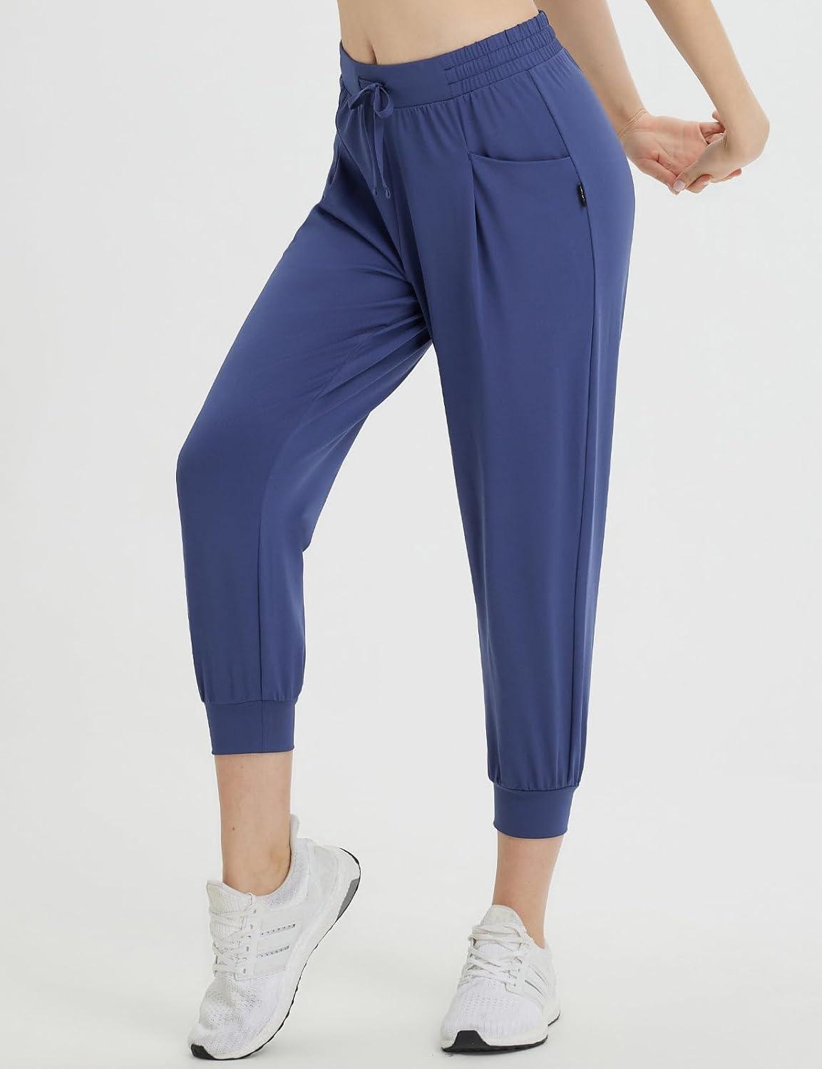 imagebaleaf Womens Petite Joggers Capri Sweatpants Drawstring Track Pants Travel Lounge Cropped Pants with PocketsNavy Blue