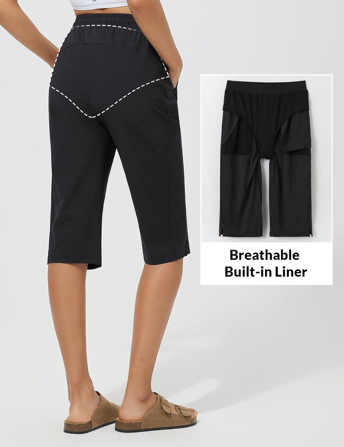 imagebaleaf Womens Quick Dry Swim Pants with Liner 15quot Long Swim Capris UPF50 Swimming Beach Pants with PocketsBlack
