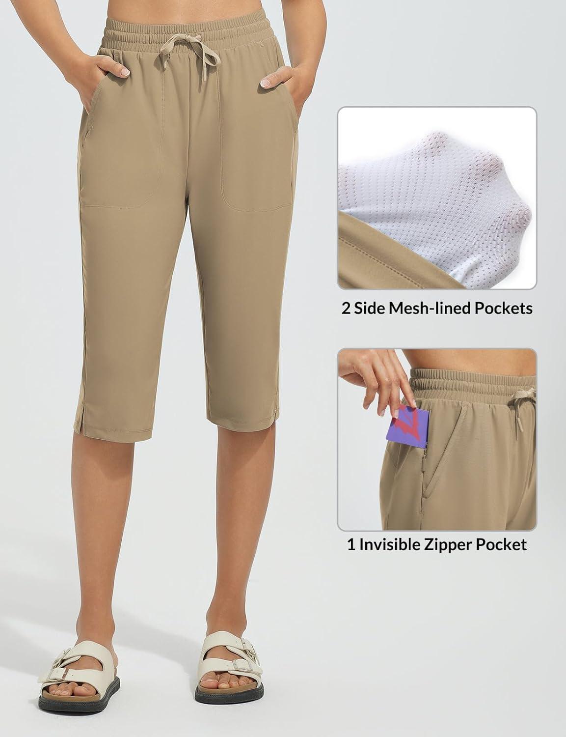 imagebaleaf Womens Quick Dry Swim Pants with Liner 15quot Long Swim Capris UPF50 Swimming Beach Pants with PocketsBrown