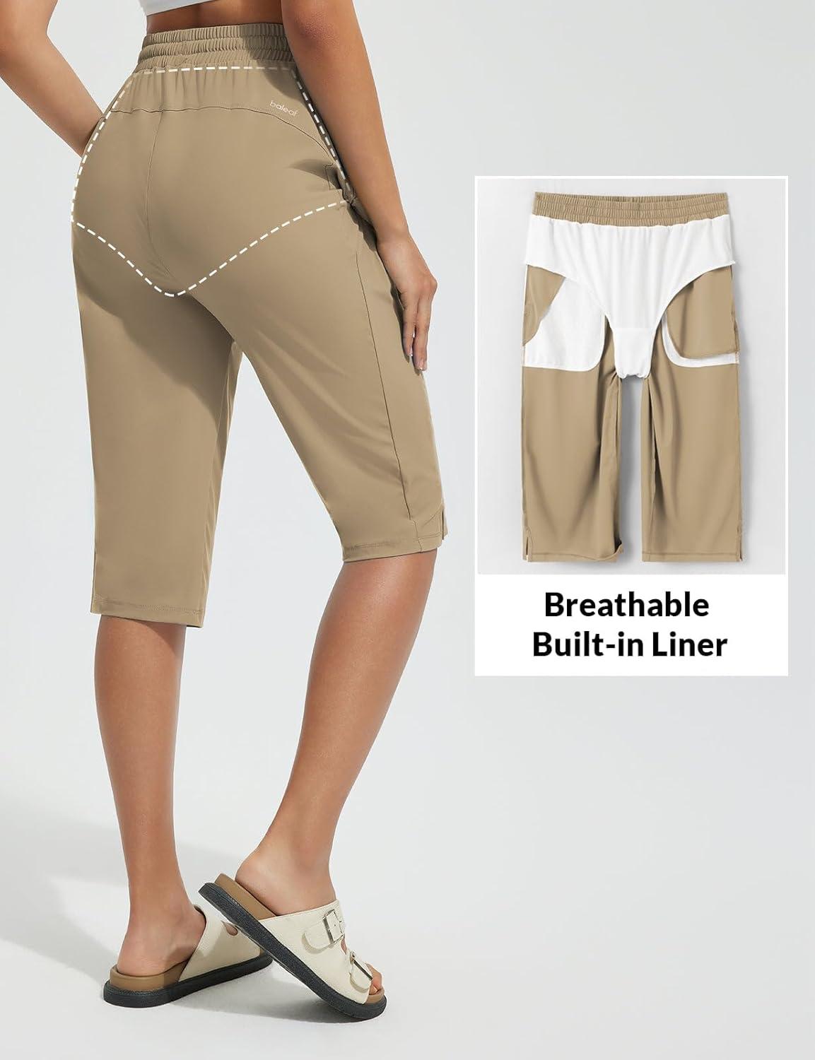 imagebaleaf Womens Quick Dry Swim Pants with Liner 15quot Long Swim Capris UPF50 Swimming Beach Pants with PocketsBrown