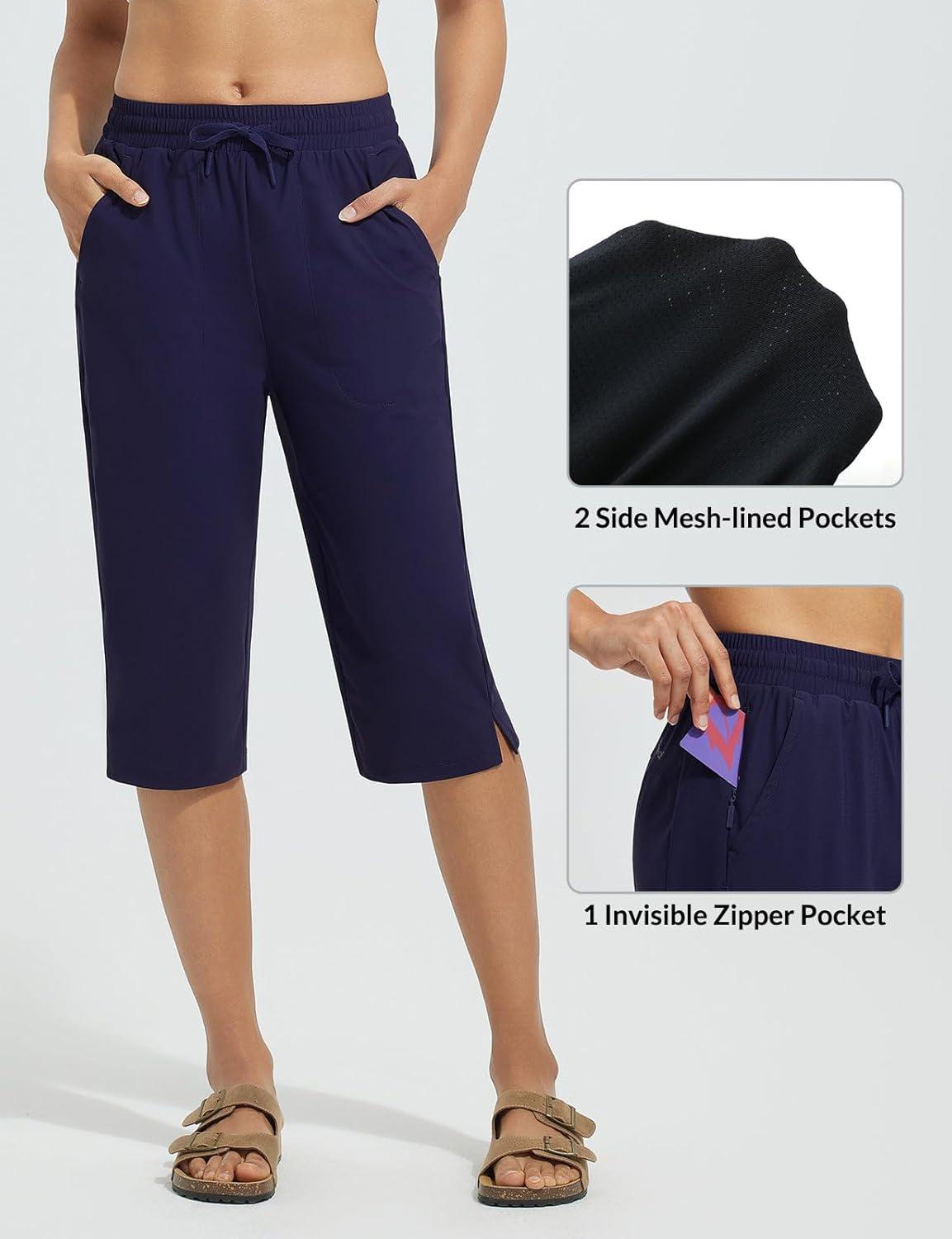 imagebaleaf Womens Quick Dry Swim Pants with Liner 15quot Long Swim Capris UPF50 Swimming Beach Pants with PocketsNavy Blue