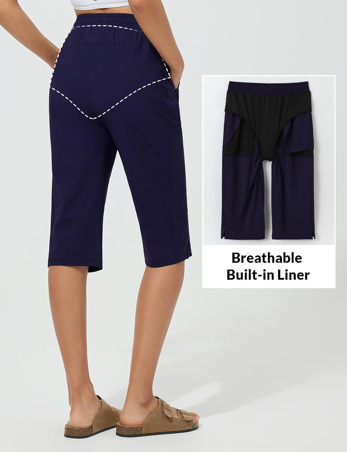 imagebaleaf Womens Quick Dry Swim Pants with Liner 15quot Long Swim Capris UPF50 Swimming Beach Pants with PocketsNavy Blue