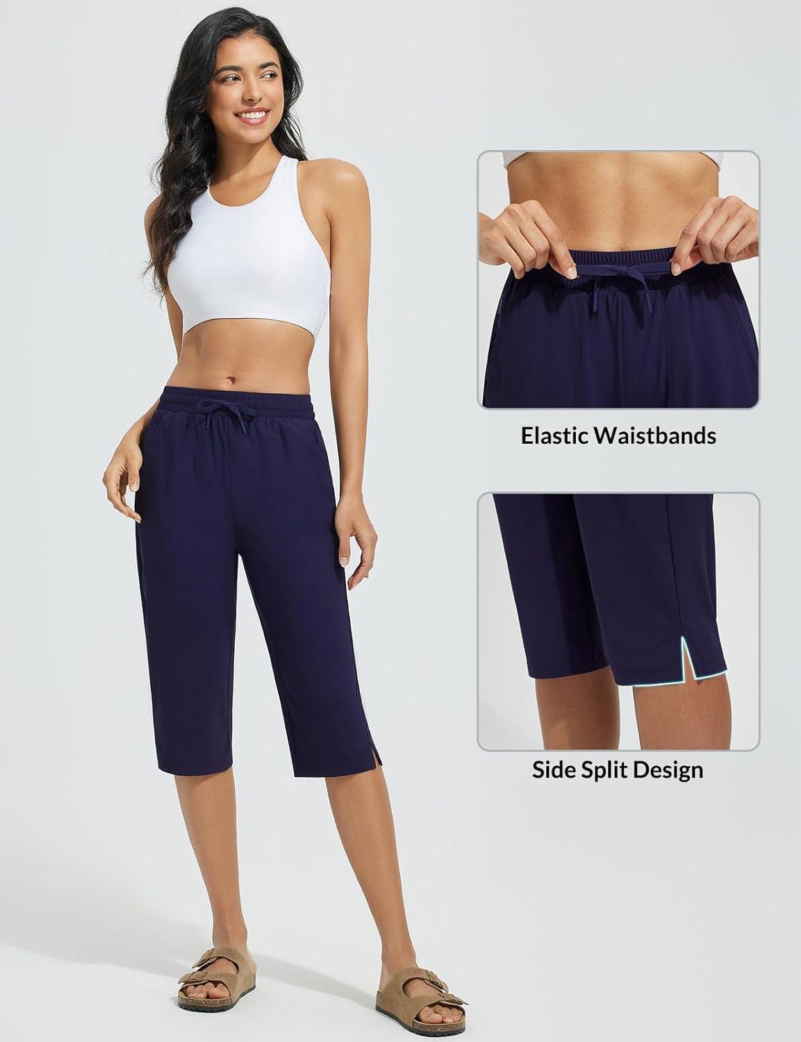 imagebaleaf Womens Quick Dry Swim Pants with Liner 15quot Long Swim Capris UPF50 Swimming Beach Pants with PocketsNavy Blue