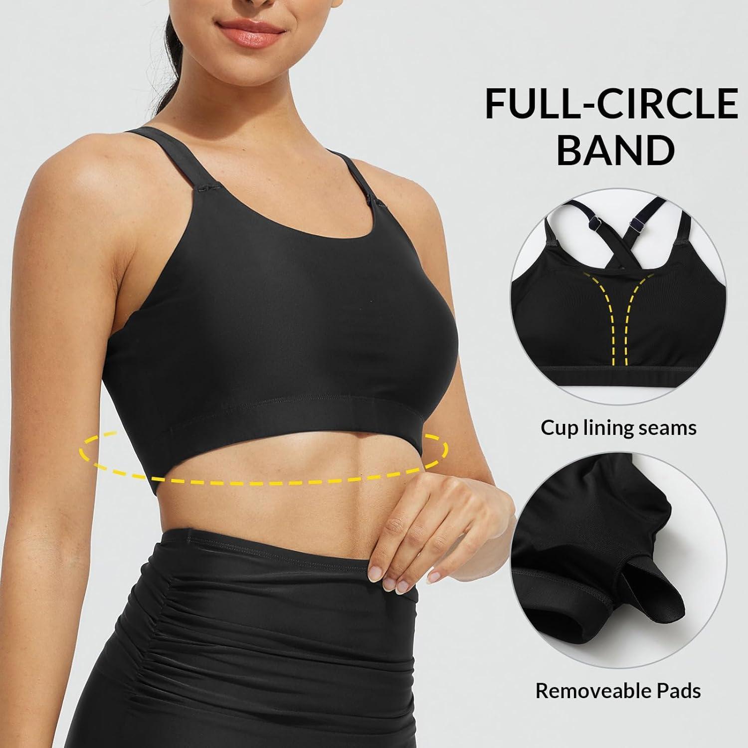 imagebaleaf Womens Swim Bra High Neck Bikini Tops Adjustable Bathing Suit Tops Sports Bra Removable PaddedBlack