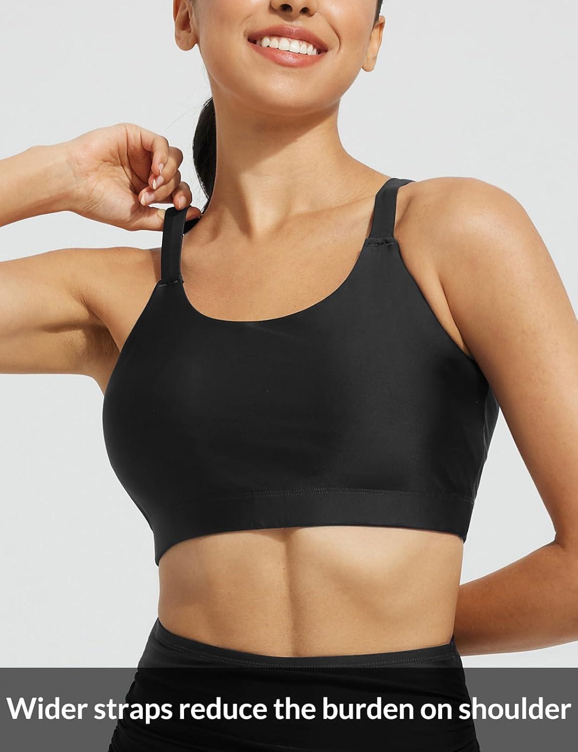 imagebaleaf Womens Swim Bra High Neck Bikini Tops Adjustable Bathing Suit Tops Sports Bra Removable PaddedBlack