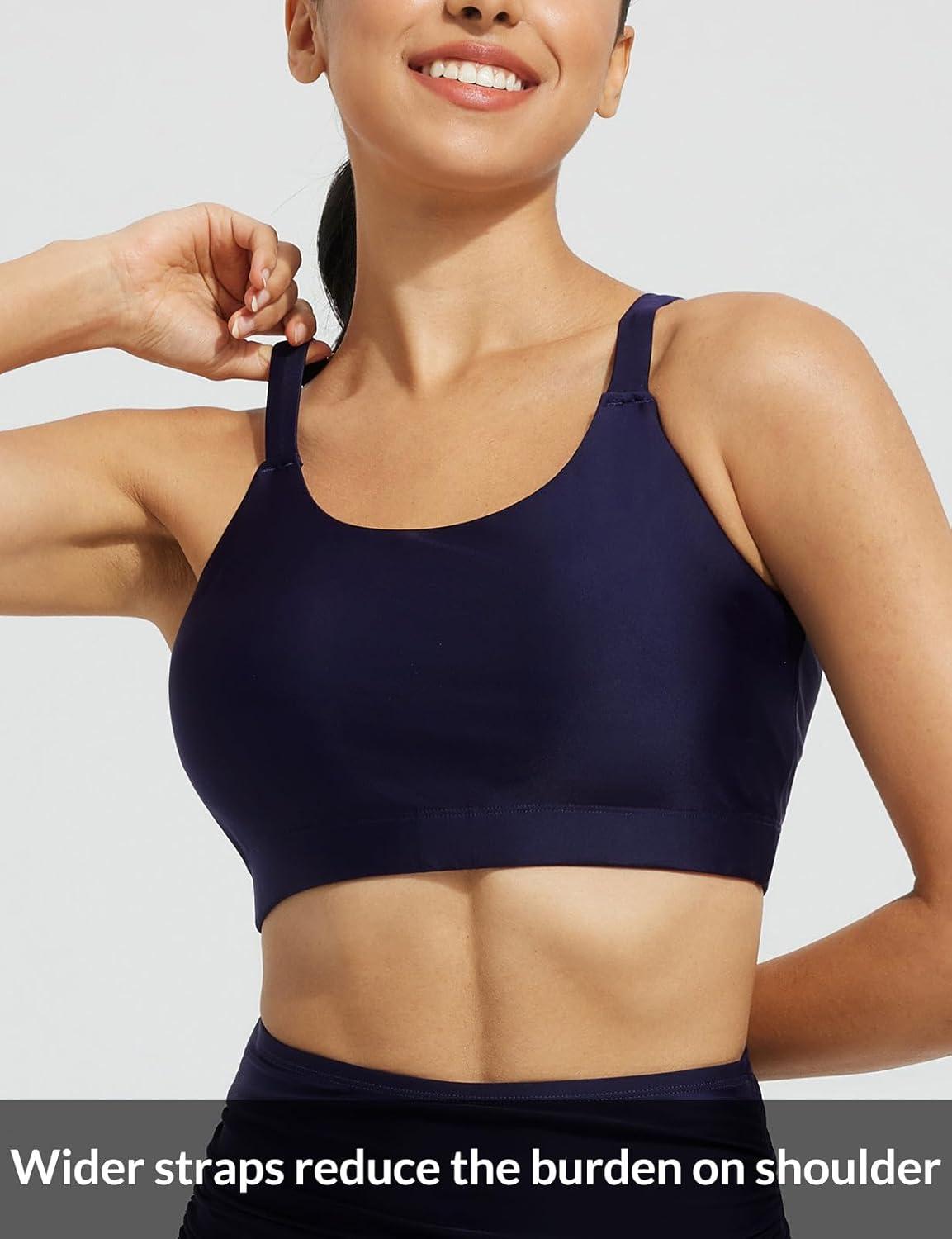 imagebaleaf Womens Swim Bra High Neck Bikini Tops Adjustable Bathing Suit Tops Sports Bra Removable PaddedNavy Blue