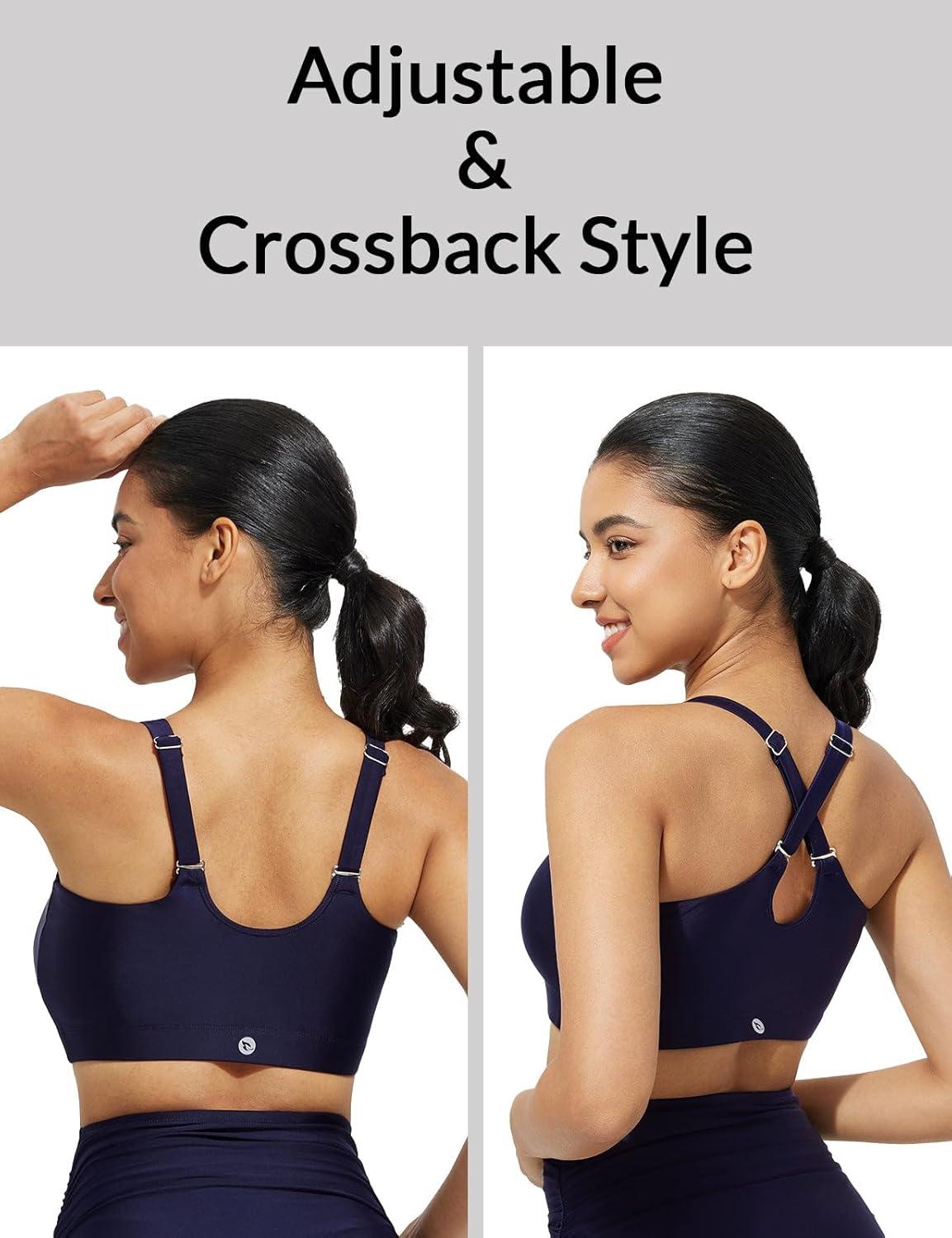 imagebaleaf Womens Swim Bra High Neck Bikini Tops Adjustable Bathing Suit Tops Sports Bra Removable PaddedNavy Blue