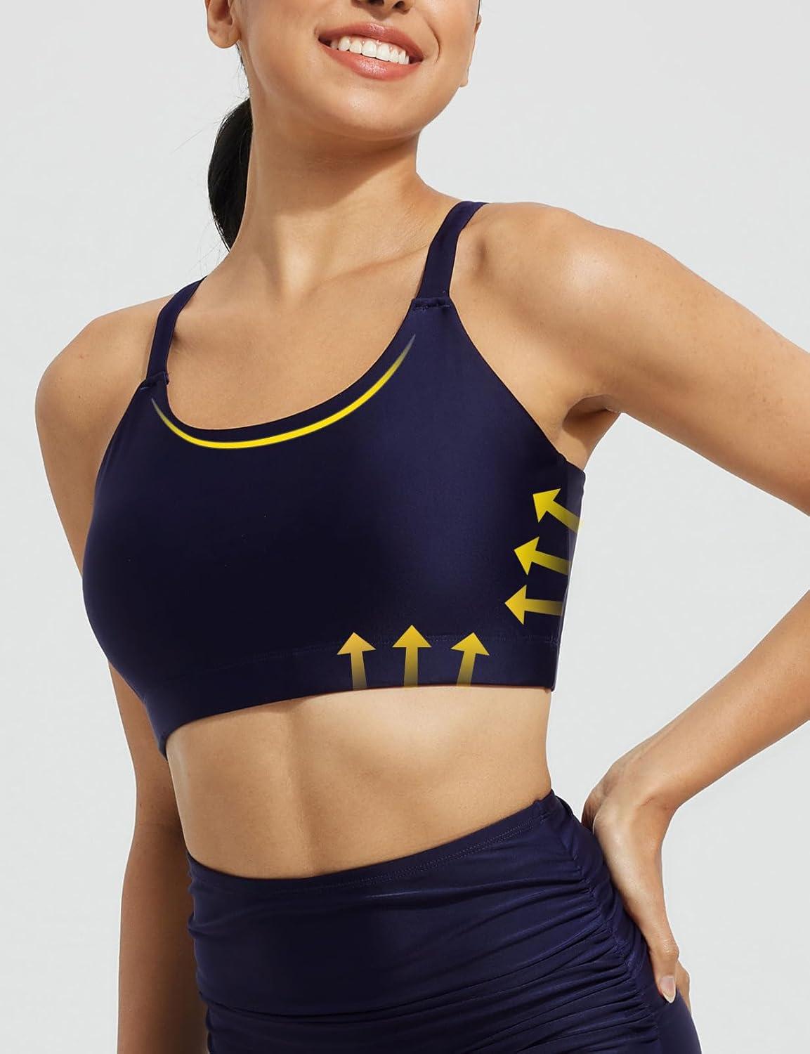 imagebaleaf Womens Swim Bra High Neck Bikini Tops Adjustable Bathing Suit Tops Sports Bra Removable PaddedNavy Blue