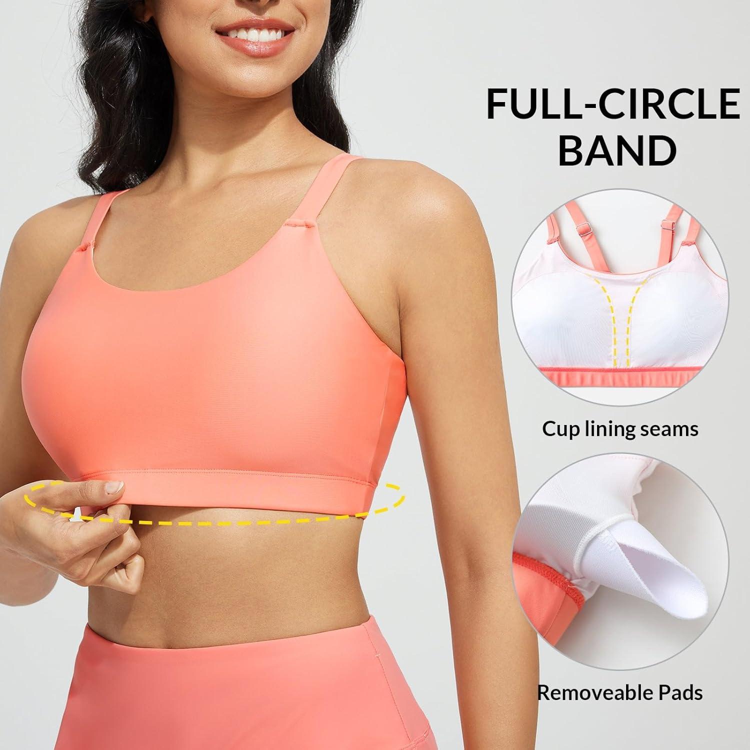imagebaleaf Womens Swim Bra High Neck Bikini Tops Adjustable Bathing Suit Tops Sports Bra Removable PaddedPink