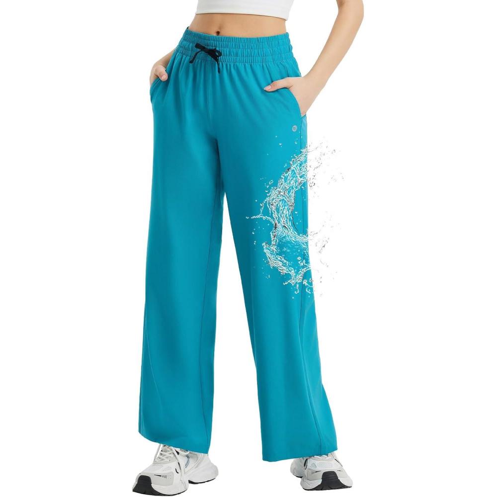 imagebaleaf Womens Hiking Pants Travel Wide Leg Pants with Pockts UPF 50 Loose Lightweight Water Resistant WorkAqua Blue