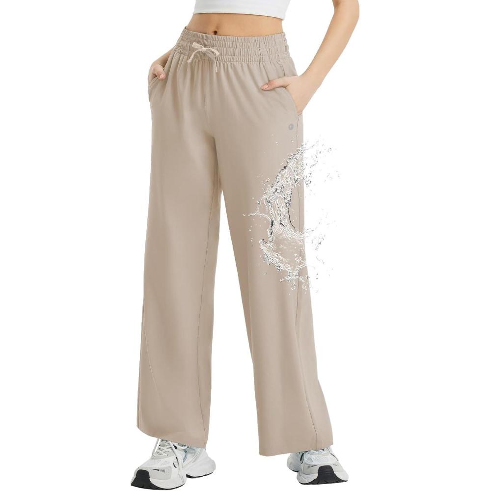 imagebaleaf Womens Hiking Pants Travel Wide Leg Pants with Pockts UPF 50 Loose Lightweight Water Resistant WorkKhaki