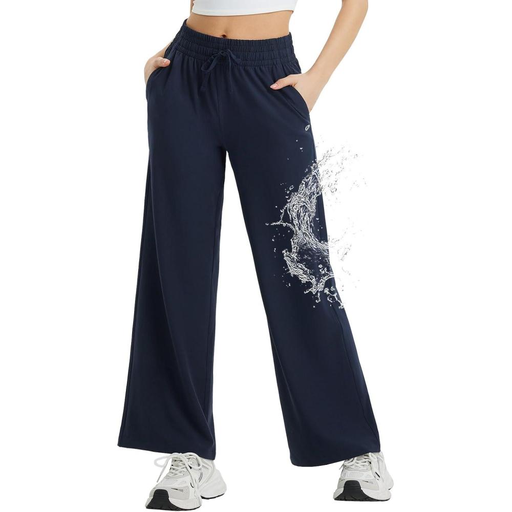 imagebaleaf Womens Hiking Pants Travel Wide Leg Pants with Pockts UPF 50 Loose Lightweight Water Resistant WorkNavy Blue