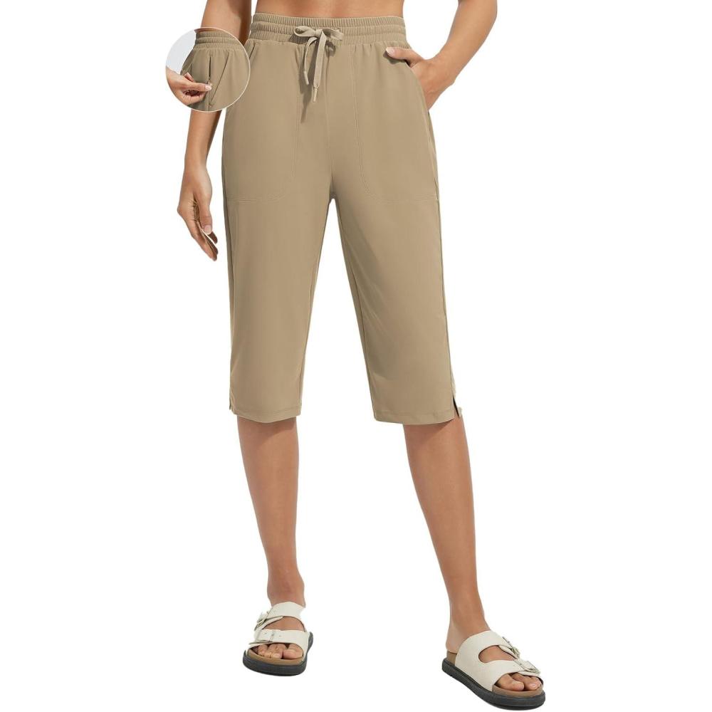 imagebaleaf Womens Quick Dry Swim Pants with Liner 15quot Long Swim Capris UPF50 Swimming Beach Pants with PocketsBrown