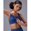 imagebaleaf Sweatleaf Womens Zip Front Closure Sports Bras Racerback Padded High Impact Yoga Workout Running BraNavy Blue