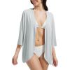 imagebaleaf Womens Beach Cover Up UPF 50 2025 Lightweight Cardigan 34 Sleeve Sun Shirts SPF Sun Wrap with PocketLight Gray