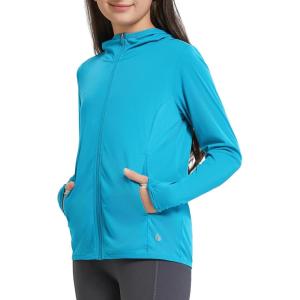 imagebaleaf Girls UPF 50 Rash Guard Sun Jacket Hoodie SPF UV Protection Full Zip Swim Shirts Long Sleeve for KidsAqua Blue