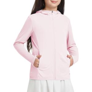 imagebaleaf Girls UPF 50 Rash Guard Sun Jacket Hoodie SPF UV Protection Full Zip Swim Shirts Long Sleeve for KidsLight Pink