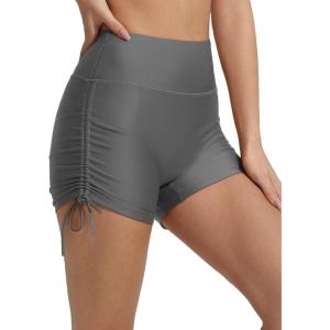 imagebaleaf Womens 3quot High Waisted Swim Shorts Tummy Control Swimsuit Bottoms Ruched Side Board Shorts with PocketDark Gray