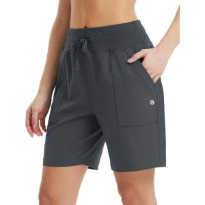 imagebaleaf Womens 7quot Athletic Running Shorts Long Workout Shorts High Waisted Quick Dry 4 Zipper Pockets UPF50Dark Gray