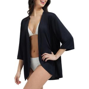 imagebaleaf Womens Beach Cover Up UPF 50 2025 Lightweight Cardigan 34 Sleeve Sun Shirts SPF Sun Wrap with PocketBlack