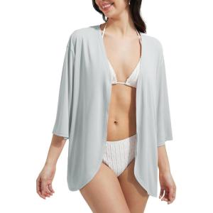 imagebaleaf Womens Beach Cover Up UPF 50 2025 Lightweight Cardigan 34 Sleeve Sun Shirts SPF Sun Wrap with PocketLight Gray