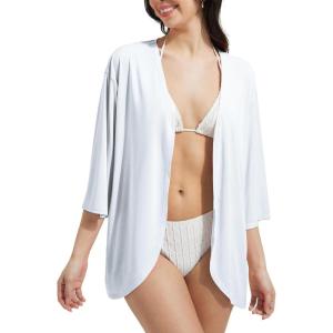 imagebaleaf Womens Beach Cover Up UPF 50 2025 Lightweight Cardigan 34 Sleeve Sun Shirts SPF Sun Wrap with PocketWhite