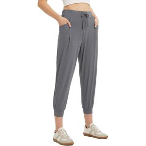 imagebaleaf Womens Petite Joggers Capri Sweatpants Drawstring Track Pants Travel Lounge Cropped Pants with PocketsDark Grey