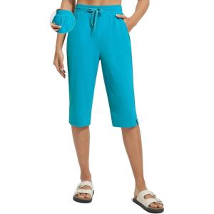 imagebaleaf Womens Quick Dry Swim Pants with Liner 15quot Long Swim Capris UPF50 Swimming Beach Pants with PocketsAqua Blue