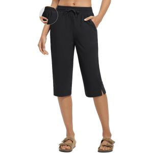 imagebaleaf Womens Quick Dry Swim Pants with Liner 15quot Long Swim Capris UPF50 Swimming Beach Pants with PocketsBlack