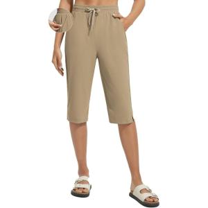 imagebaleaf Womens Quick Dry Swim Pants with Liner 15quot Long Swim Capris UPF50 Swimming Beach Pants with PocketsBrown