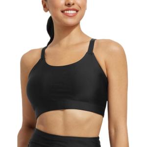 imagebaleaf Womens Swim Bra High Neck Bikini Tops Adjustable Bathing Suit Tops Sports Bra Removable PaddedBlack