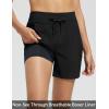 imagebaleaf Womens 5quot Swim Board Shorts High Waisted Quick Dry UPF 50 Swimsuit Swimming Bottoms with Boxer Liner Zipper PocketsBlack