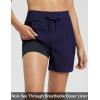 imagebaleaf Womens 5quot Swim Board Shorts High Waisted Quick Dry UPF 50 Swimsuit Swimming Bottoms with Boxer Liner Zipper PocketsNavy Blue