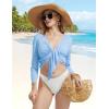 imagebaleaf Womens UPF50 Swim Beach Cover Up Bathing Suit Swimsuit Coverup Cropped 34 Sleeve Lightweight CardiganLight Blue