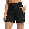imagebaleaf Womens 5quot Swim Board Shorts High Waisted Quick Dry UPF 50 Swimsuit Swimming Bottoms with Boxer Liner Zipper PocketsBlack