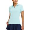 imagebaleaf Womens Golf Shirts Polo Collared V Neck Shorts Sleeve Tennis Shirt Lightweight Quick Dry UPF50V Necklight Blue