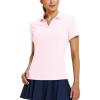 imagebaleaf Womens Golf Shirts Polo Collared V Neck Shorts Sleeve Tennis Shirt Lightweight Quick Dry UPF50V Necklight Pink