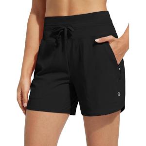 imagebaleaf Womens 5quot Swim Board Shorts High Waisted Quick Dry UPF 50 Swimsuit Swimming Bottoms with Boxer Liner Zipper PocketsBlack