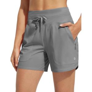 imagebaleaf Womens 5quot Swim Board Shorts High Waisted Quick Dry UPF 50 Swimsuit Swimming Bottoms with Boxer Liner Zipper PocketsDark Gray