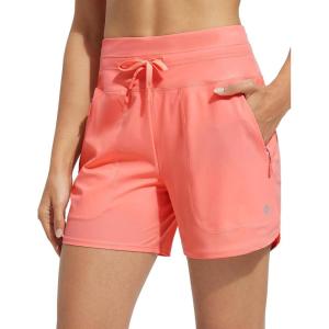 imagebaleaf Womens 5quot Swim Board Shorts High Waisted Quick Dry UPF 50 Swimsuit Swimming Bottoms with Boxer Liner Zipper PocketsPink