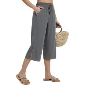 imagebaleaf Womens Quick Dry Swim Pants 2025 Wide Leg Beach Pants UPF50 Lightweight Swim Capris with Zipper PocketsDark Gray